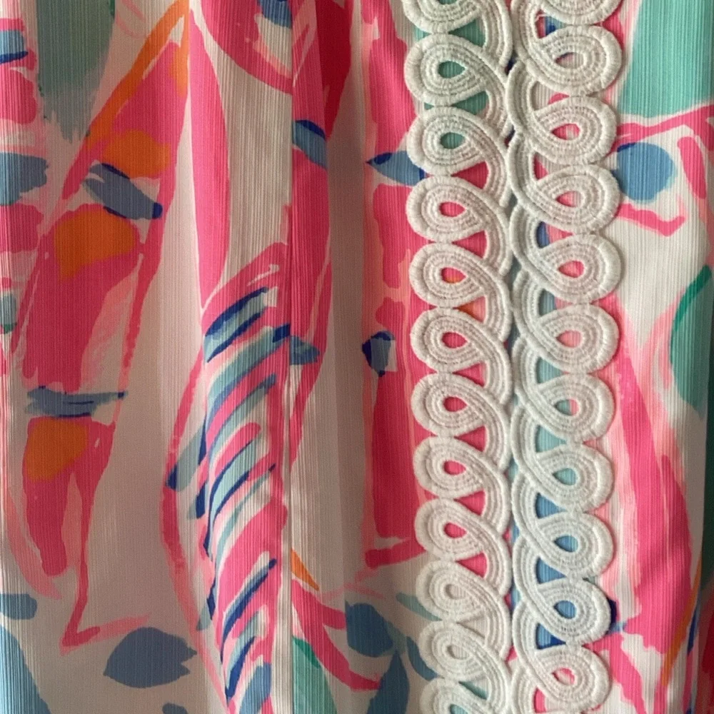 Lilly Pulitzer Pink Aqua Coral Multicolor Dress with White Trim - Picture 3 of 5